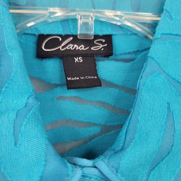 Clara S. Womens Semi Sheer Zebra Pattern Turquoise Jacket XS Poly Cotton - Picture 5 of 11